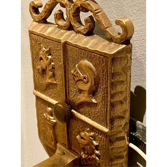 27” Long Bronze Spanish Gothic Revival Sconces 1920 Fluer de lis Knight Ornate - Picture 9 of 10